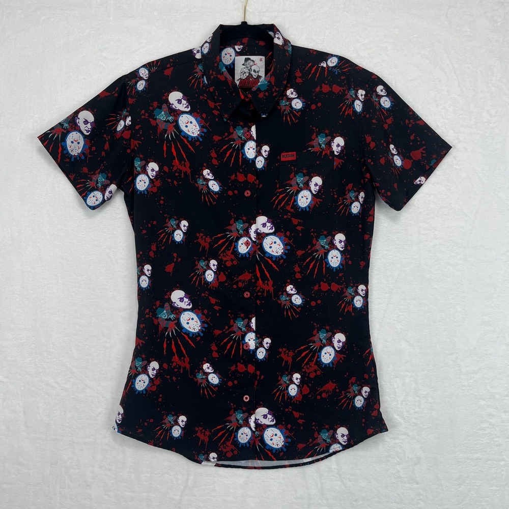 Dixxon The Trilogy Horror Short Sleeve‎ Button Up Womens XL Black Party Shirt